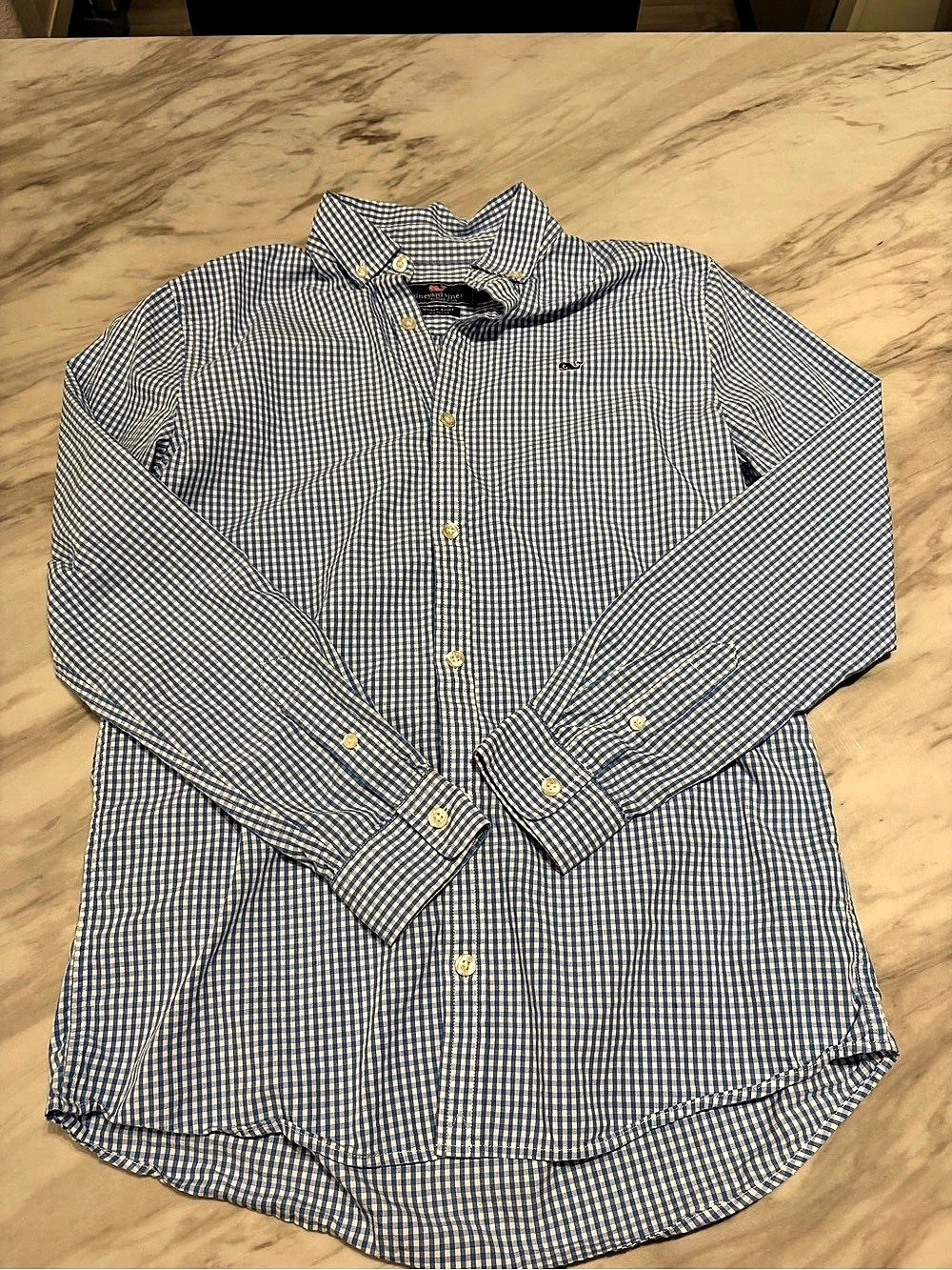 vineyard vines Whale Shirt Gingham Button Down in Blue & White XL Like New